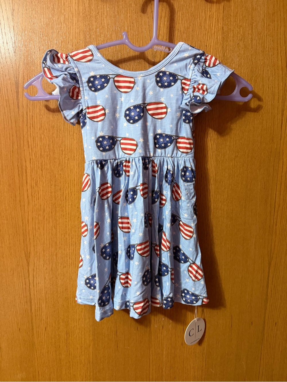 Caden Lane Girls' Blue Patriotic Sunglasses Print Dress